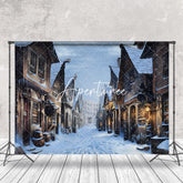 Aperturee - Snowy Old Town Street Winter Photography Backdrop